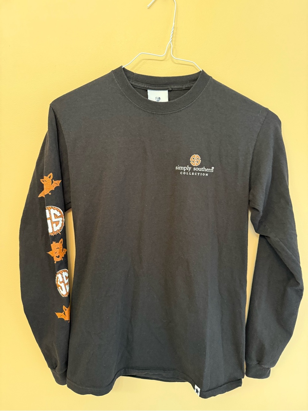 Simply Southern Black Long Sleeve Tee with Orange Sleeve Logos